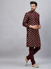 VM Men's Wine Dupion Silk Kurta Pyjama Set