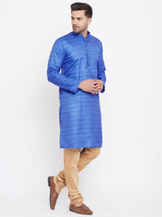 VM by Vastramay Men's Blue And Rose Gold Silk Blend Kurta Pyjama Set