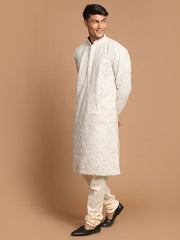 Shrestha By Vastramay Men's Grey And Cream Georgette Kurta Pyjama Set