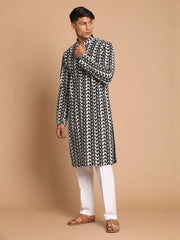 Vastramay Men's Black And White Pure Cotton Kurta Pyjama Set