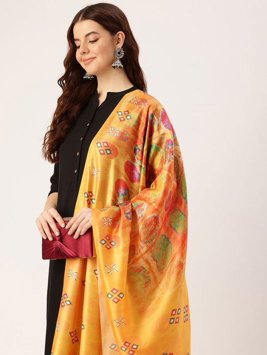 Sangam Prints Yellow Art Silk Printed Traditional Tassel Dupatta