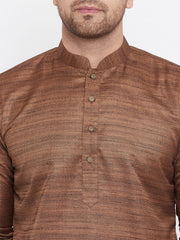 VM by Vastramay Men's Coffee Brown And Gold Silk Blend Kurta Pyjama Set