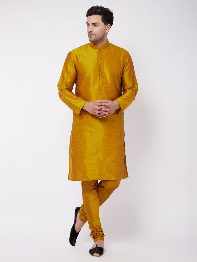 VM by Vastramay Men's Mustard Silk Blend Kurta Pyjama Set