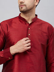 VM Men's Maroon And Gold Cotton Blend Kurta Pyjama Set