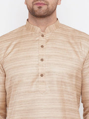 VM by Vastramay Men's Beige And Black Silk Blend Kurta Pyjama Set