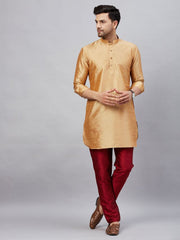 VM Men's Rose Gold And Maroon Cotton Blend Kurta Pyjama Set