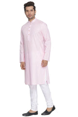 Vastramay Men's Pink Cotton Linen Blend Kurta Pyjama Set