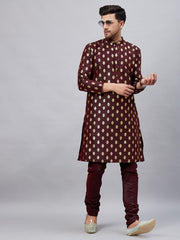 VM Men's Wine Dupion Silk Kurta Pyjama Set