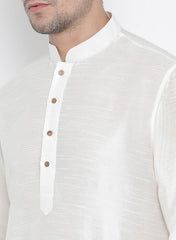 VM by Vastramay Men's White Silk Blend Kurta Pyjama Set