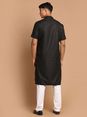 VM Men's Black And White Cotton Blend Kurta Pyjama Set