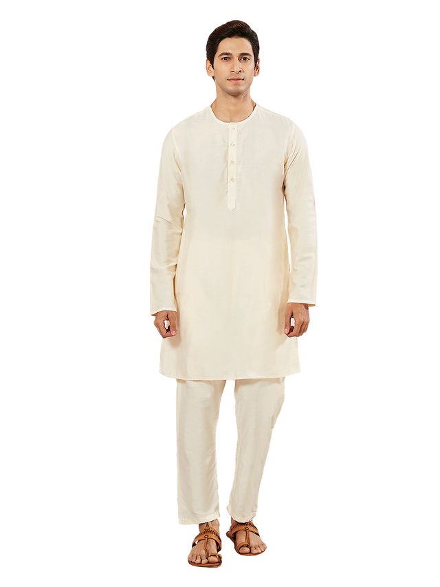 VASTRAMAY Men's Cream Viscose Kurta Pyjama Set