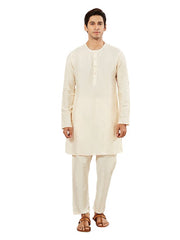 VASTRAMAY Men's Cream Viscose Kurta Pyjama Set