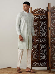 Vastramay Men's Green Georgette Kurta & Pyjama