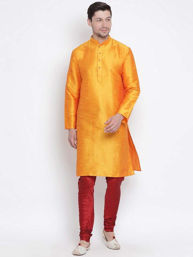 VM by Vastramay Men's Orange Silk Blend Kurta Pyjama Set