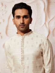 VASTRAMAY Men's Cream Silk Blend Kurta Pyjama Set