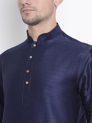 VM by Vastramay Men's Dark Blue Silk Blend Kurta Pyjama Set