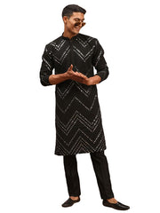 Shrestha By Vastramay Men's Black Georgette Kurta Pyjama Set