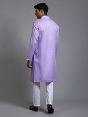 VM Men's Purple And White Cotton Kurta Pyjama Set