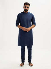 VASTRAMAY Men's Navy Blue Viscose Kurta Pyjama Set