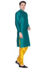 VM by Vastramay Men's Green Silk Blend Kurta Pyjama Set