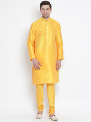 VM by Vastramay Men's Yellow Silk Blend Kurta Pyjama Set