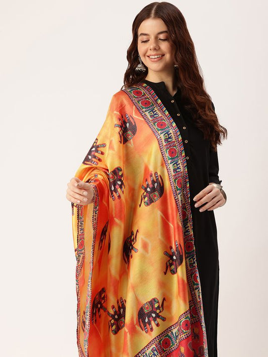 Sangam Prints Multi color Art Silk Printed Traditional Tassel Dupatta