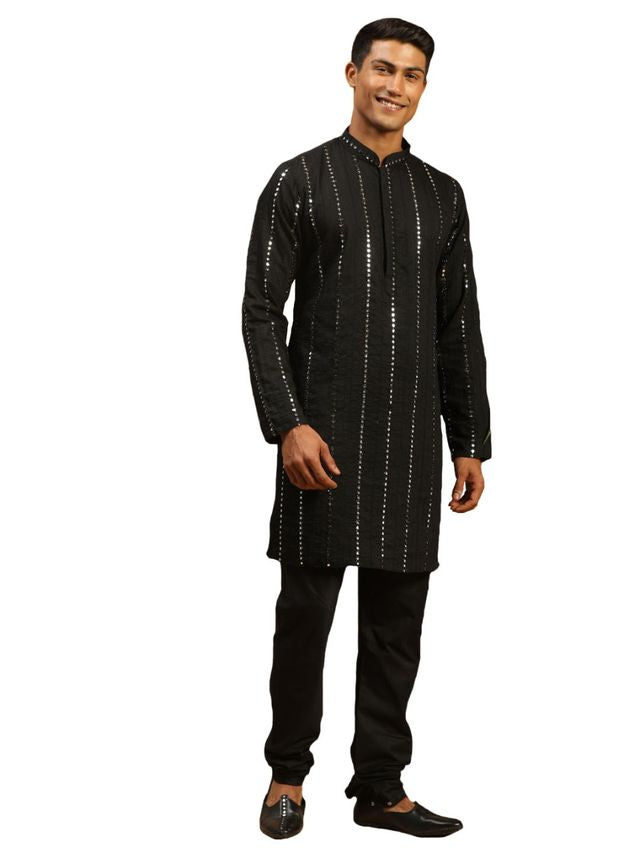 Shrestha By Vastramay Men's Black Viscose Kurta Pyjama Set