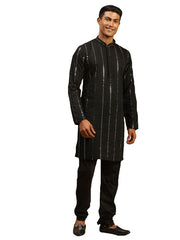 Shrestha By Vastramay Men's Black Viscose Kurta Pyjama Set