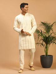 Shrestha By Vastramay Men's Cream Viscose Kurta Pyjama Set