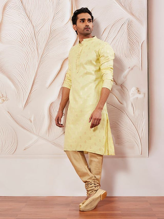 VASTRAMAY Men's Mint Green Silk Blend Kurta Pyjama Set