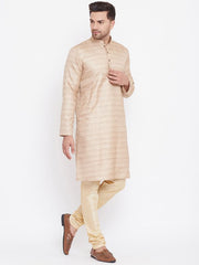 VM by Vastramay Men's Beige And Gold Silk Blend Kurta Pyjama Set