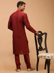 Shrestha By Vastramay Men's Maroon Viscose Kurta Pyjama Set