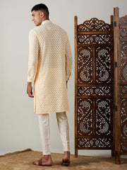 Vastramay Men's Yellow Georgette Kurta & Pyjama