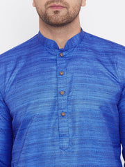 VM by Vastramay Men's Blue And Gold Silk Blend Kurta Pyjama Set