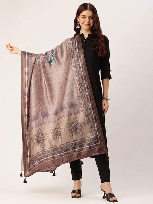 Sangam Prints Multi color Art Silk Printed Traditional Tassel Dupatta