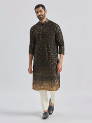 VASTRAMAY Men's Black And Cream Georgette Kurta Pyjama Set