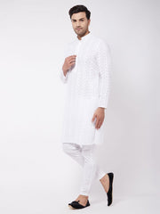 Vastramay Men's White Pure Cotton Kurta Pyjama Set