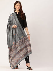 Sangam Prints Grey Art Silk Printed Traditional Tassel Dupatta