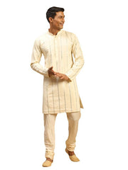 Shrestha By Vastramay Men's Cream Viscose Kurta Pyjama Set