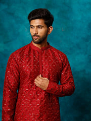 VM Men's Maroon Silk Blend Kurta Pyjama Set