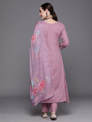 Indo Era Lavender Embroidered A-Line Kurta Trousers With Dupatta Set