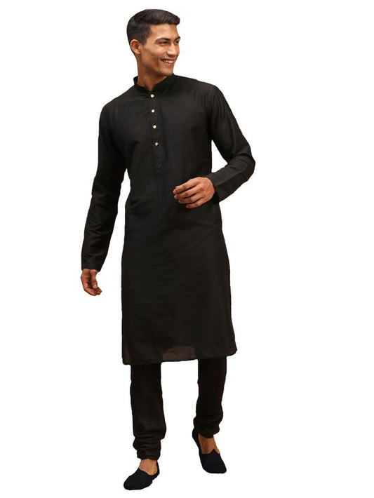 Shrestha By Vastramay Men's Black Viscose Kurta Pyjama Set