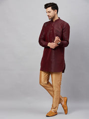 VM Men's Wine And Rose Gold Cotton Blend Kurta Pyjama Set