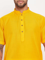 VM Men's Mustard And White Cotton Kurta Pyjama Set