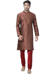 Vastramay Men's Maroon Silk Blend Kurta Pyjama Set