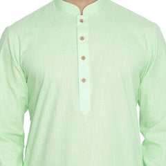 Vastramay Men's Green Cotton Linen Blend Kurta Pyjama Set