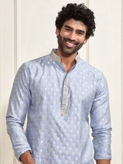 VASTRAMAY Men's Aqua Silk Blend Kurta Pyjama Set