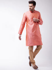 Vastramay Men's Pink Silk Blend Kurta Pyjama Set