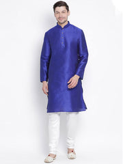 VM by Vastramay Men's Blue Silk Blend Kurta Pyjama Set