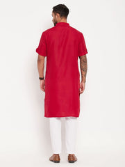 VM Men's Maroon And White Cotton Kurta Pyjama Set